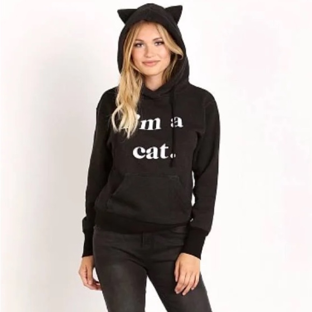 🐈⬛WILDFOX RARE “I’m A Cat” 3D Ears Hoodie Charcoal Gray Black ASO Paris Hilton - Picture 5 of 13